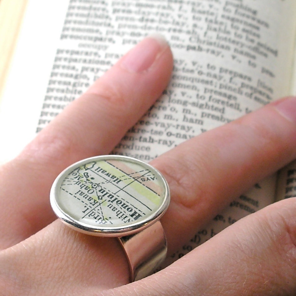 Custom Vintage Map Cocktail Ring.  You Select the Journey.