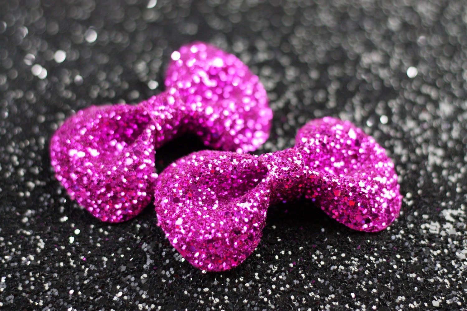 Hot Pink Hair Bow Clips, Glitter, Hair Accessories, Cute Kawaii Bows