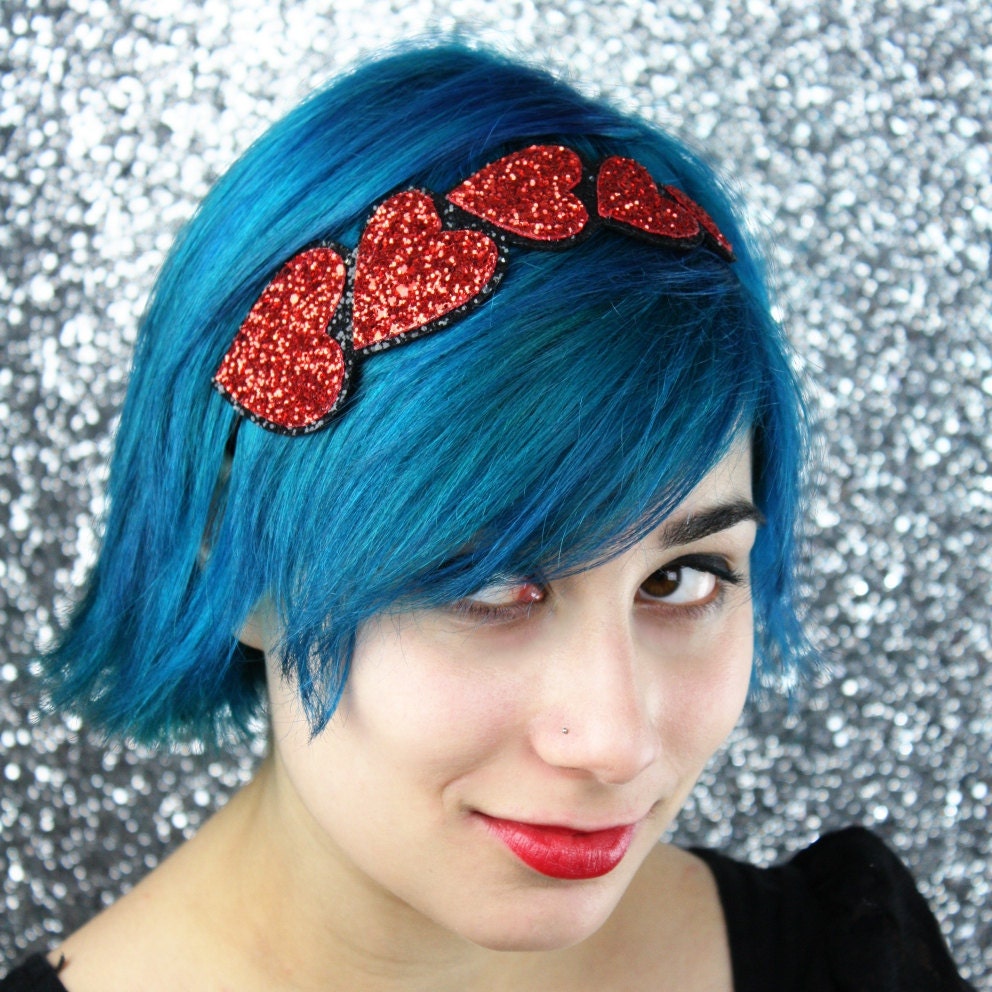 Red Heart Headband, Red Glitter Headband