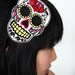 Sugar skull headband Dia de los muertos, in white with red rhinestones