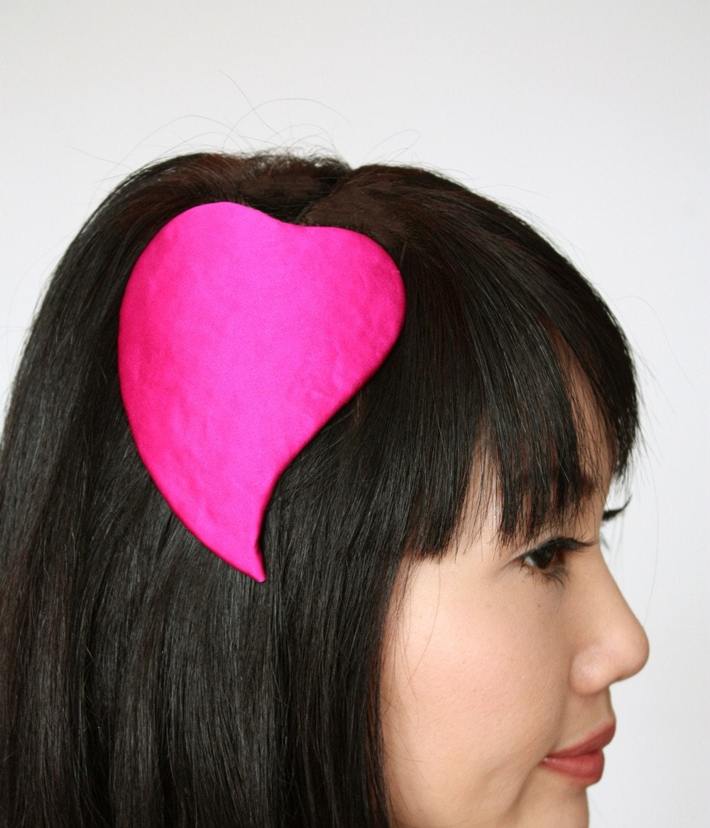 Valentine heart fascinator burlesque hat in pink silk satin