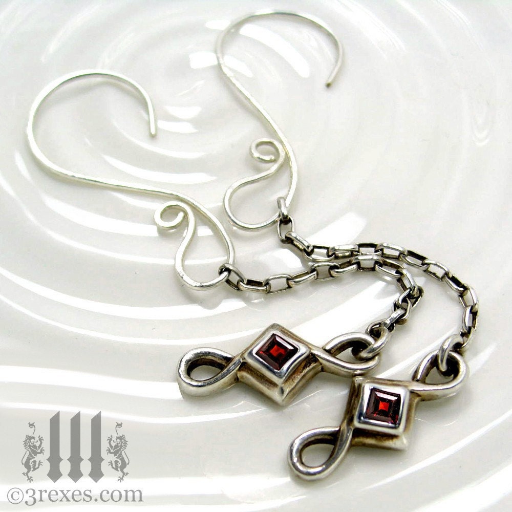 Garnet Earrings Celtic Jewelry Sterling Silver Earwires January Birthstone