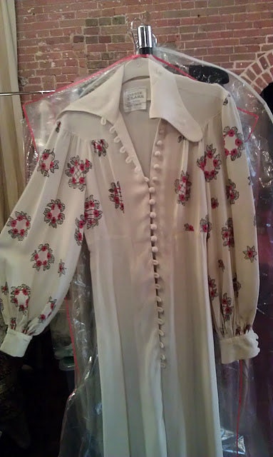 Vintage 1970s Ossie Clark Cream Crepe Dress with Celia Birtwell Print UK 10