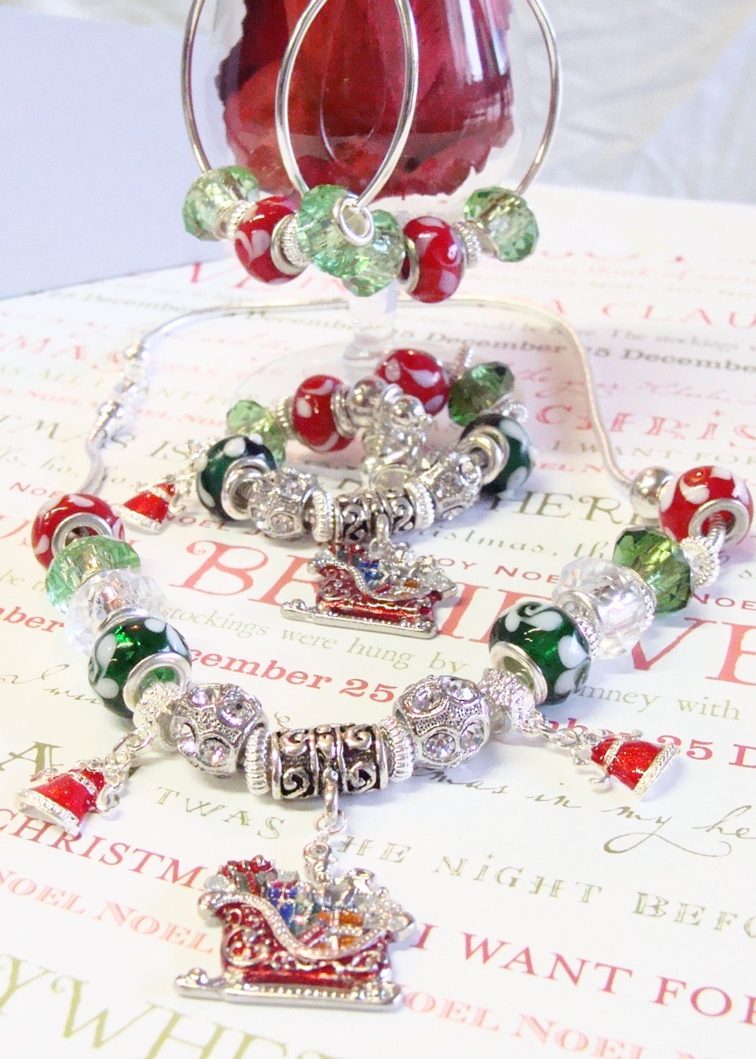 Christmas Hoop Earrings with Pandora Style Beads