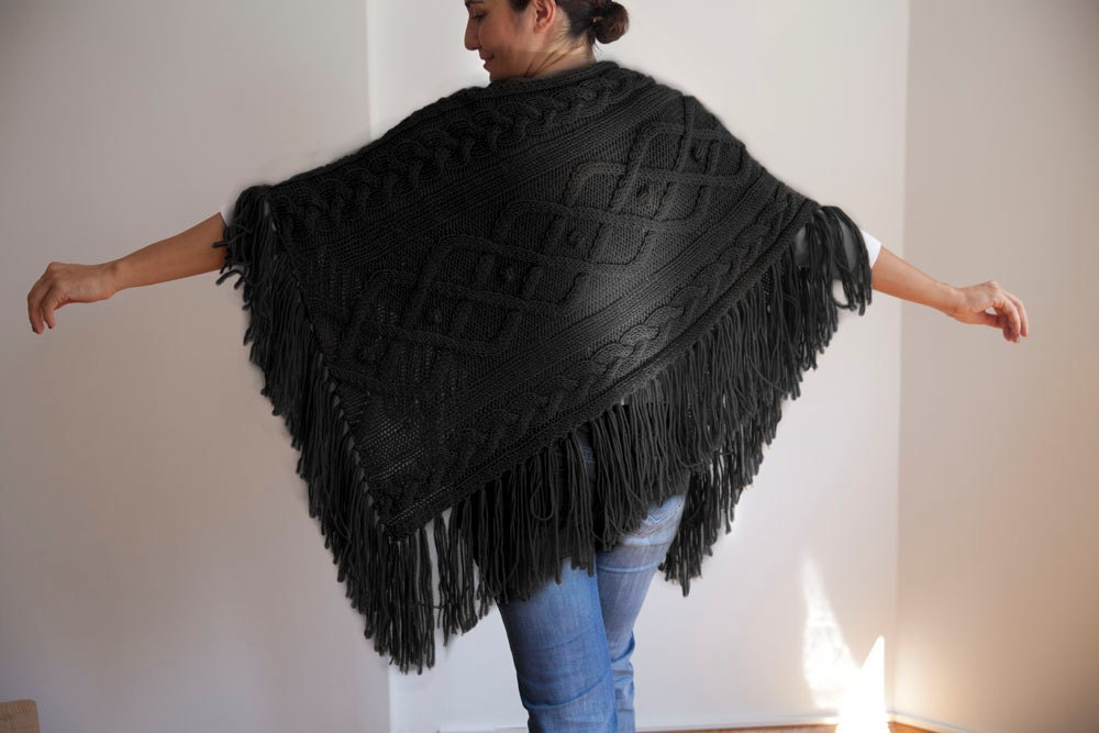 Black Cable Knit Poncho