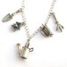 Gardening charm necklace, antiqued silver pewter, watering can, wheelbarrow, birdhouse, trowel, cultivator
