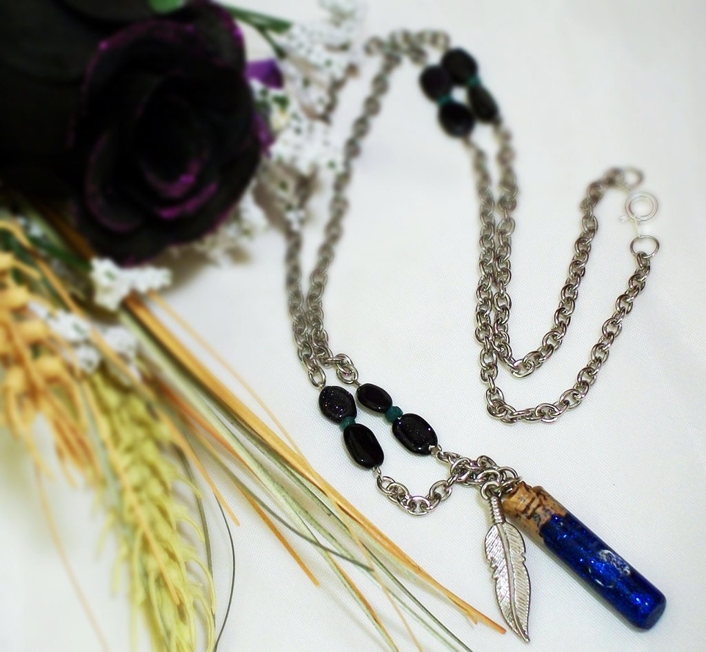 Air & Water Blue Goldstone and Emerald Fairy Dust Necklace