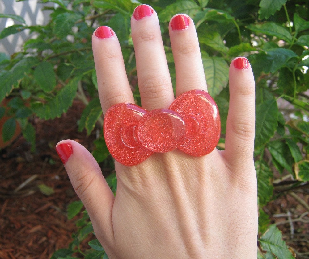 Rocking in Cherry Red Huge Glitter Bow Ring by PinkFrog4U on Etsy from etsy.com