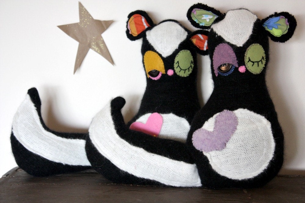 skunk stuffed animal plush/ handmade/ eco friendly