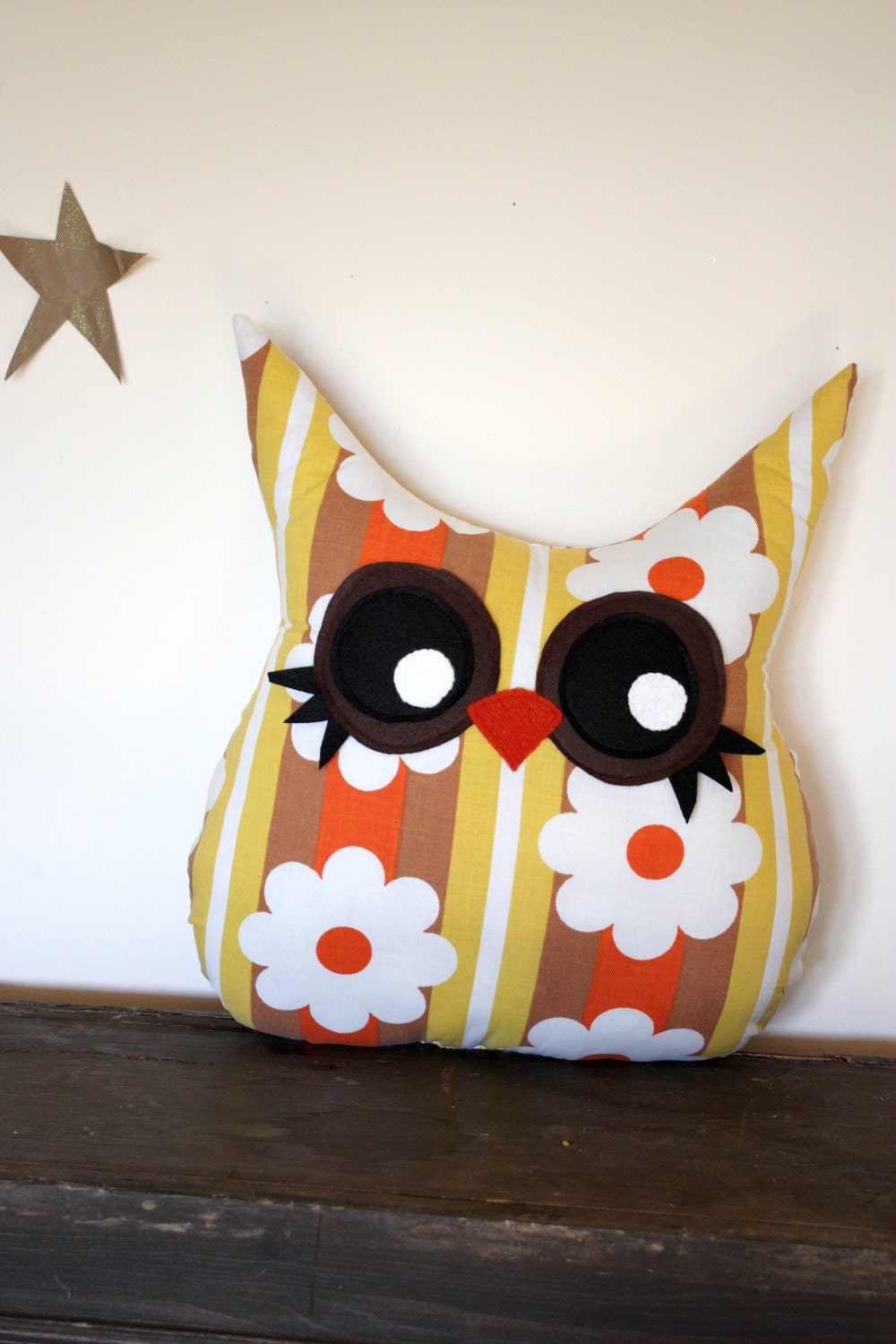 owl pillow plush, eco friendly, vintage fabric