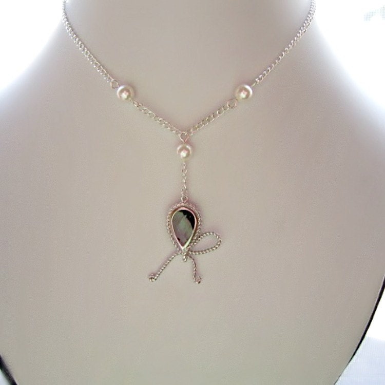 Silver Plated Charm Necklace with Black Diamond by SnobishDesign from etsy.com