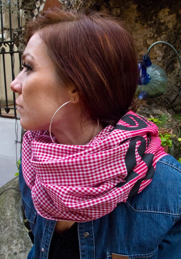 LOVE in Khmer--Red Hand Woven Long Cotton Cambodian Style Scarf--Krama--26" x 75"--65cmx190cm--silk screen--