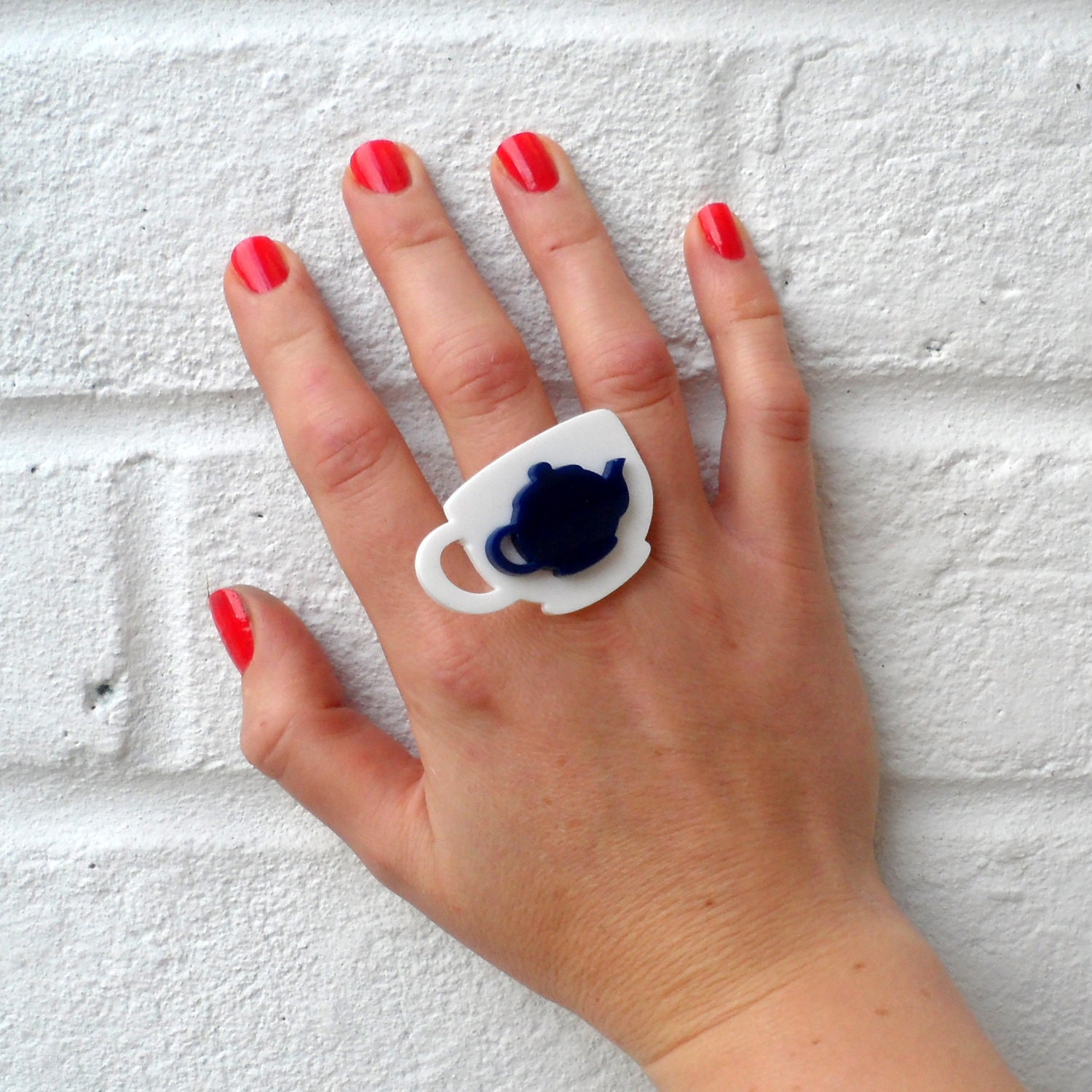 Afternoon Tea Ring in Navy and White