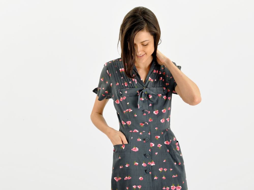 vintage 1950s TONI TODD printed floral dress