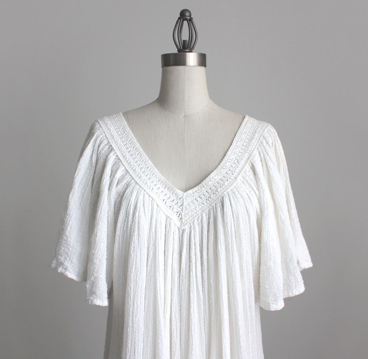 MAXI DRESS 1980s Vintage White Cotton Tent Kaftan Angel Sleeve Dress