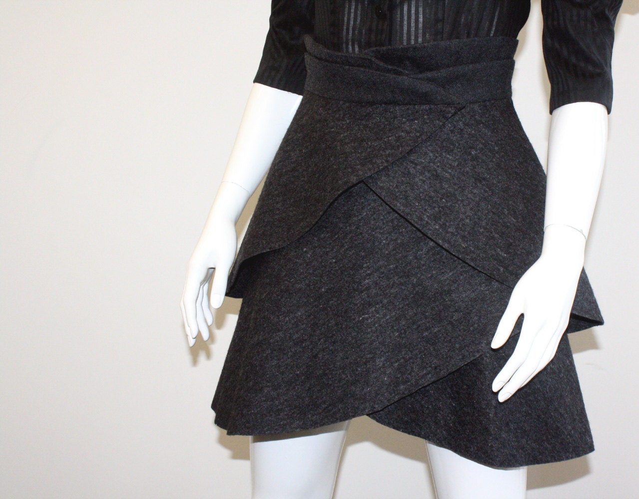 Charcoal Grey Felt Layered Wrap Skirt