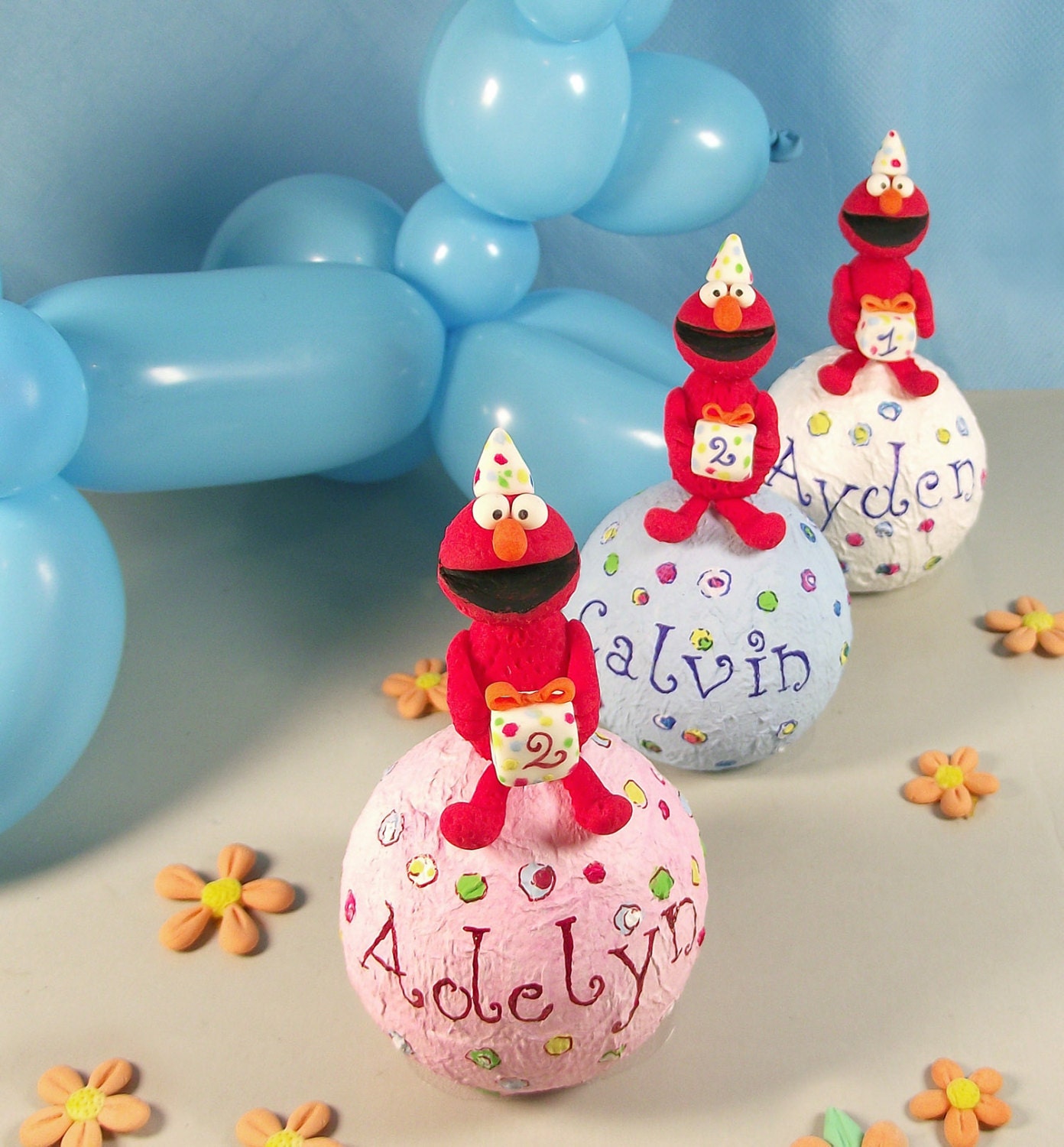 Elmo birthday cake topper - Personalized, handmade clay, papier mache
