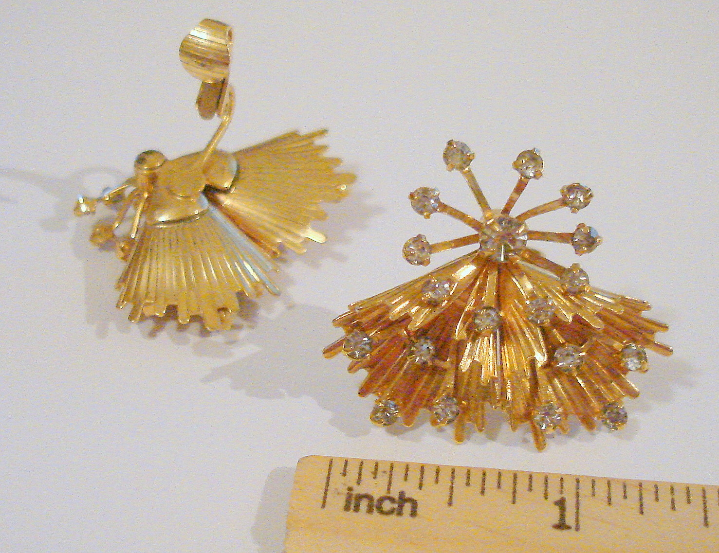 Vintage Emmons Starburst Pin & Clip Earrings Jewelry Set with Rhinestone Accents