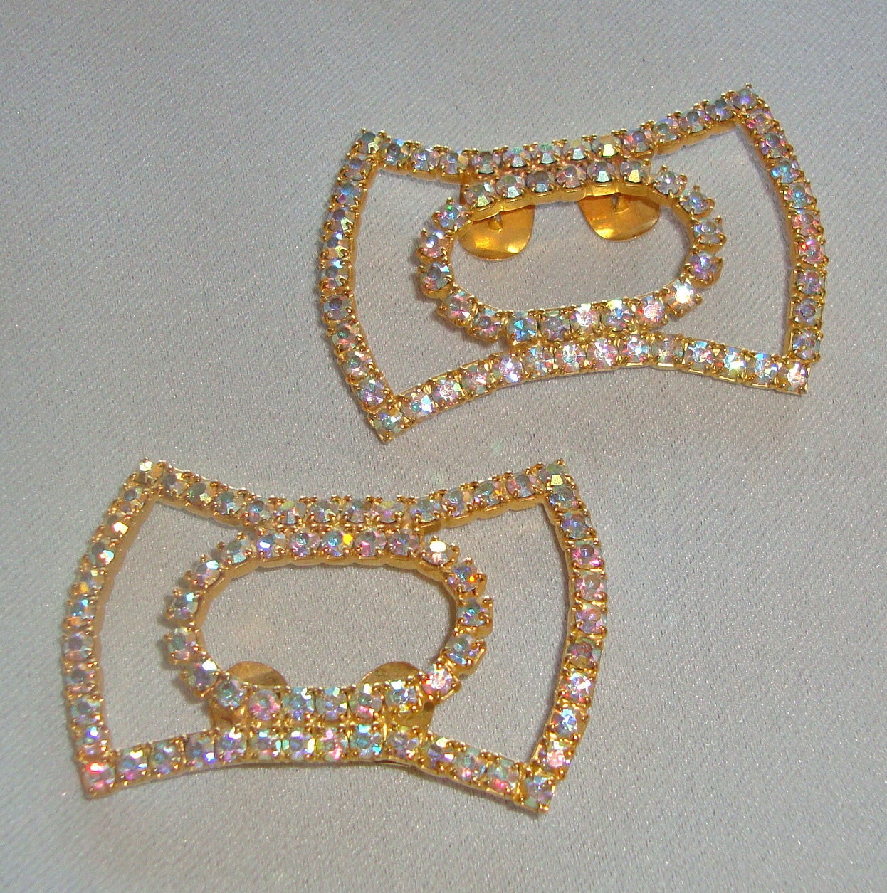 Huge Vintage Rhinestone Shoe Clips with Aurora Borealis Stones