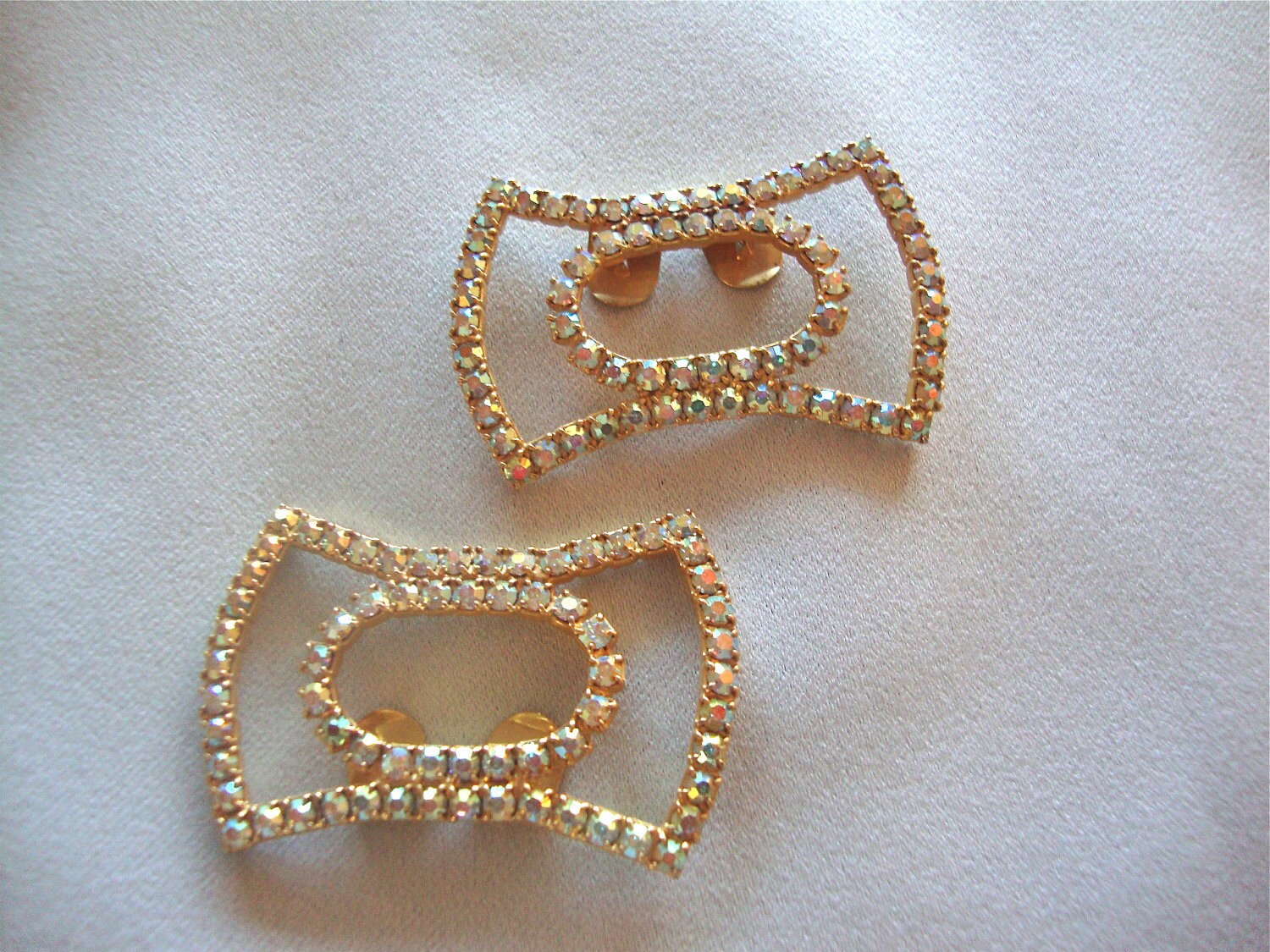 Huge Vintage Rhinestone Shoe Clips with Aurora Borealis Stones