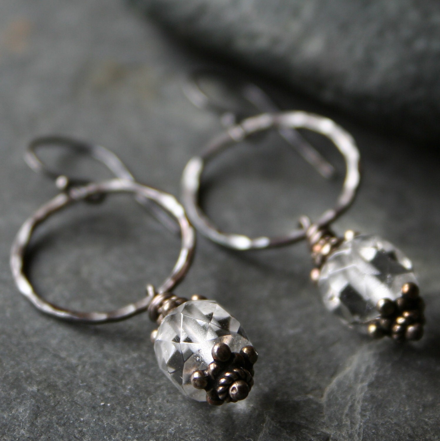 Crystal Quartz and Sterling Silver Dangle Earrings - LANTERN
