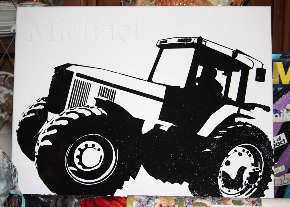 SALE - Modern Black and White Personalized Tractor Textured Print - 16x20 canvas original reproduction - I Was Bored Series