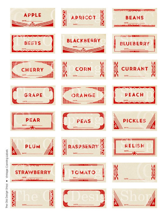 Vintage Canning Mason Jar Food Labels Digital Download Printable Collage Sheet for Altered Art Mixed Media Scrapbooking