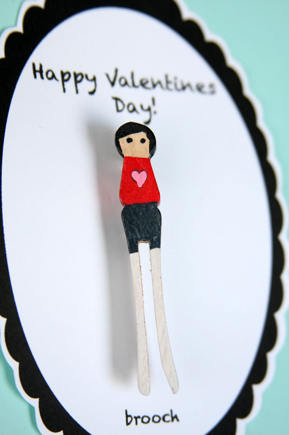 Valentine's Day Wood Brooch Girl