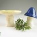 Pottery Ceramic Mushrooms Pair Lemon Yellow and Cobalt Blue Terrarium Figurine Pottery Ceramic Mushrooms Pair Lemon Yellow and Cobalt Blue Terrarium Figurine