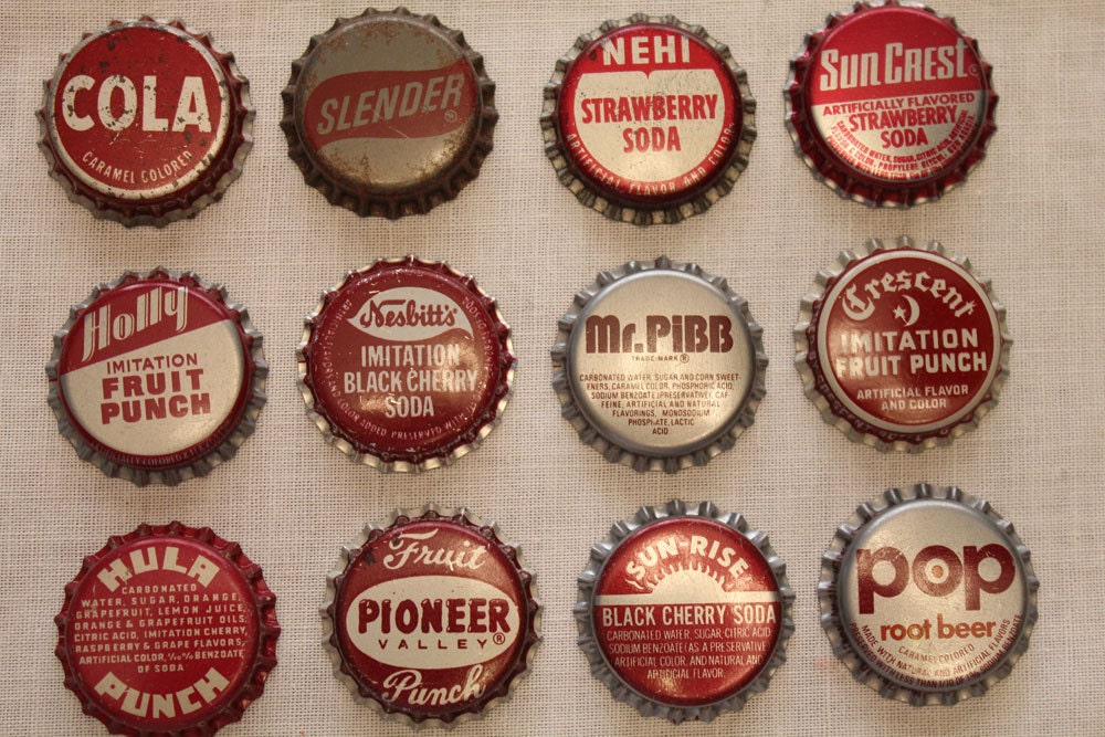 12 Wonderful Vintage Bottle Caps- Dark Reds