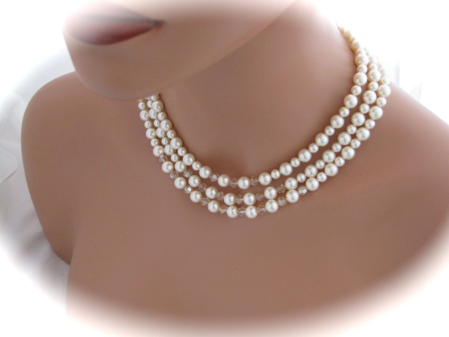 Wedding jewelry three strand Ivory Pearl by Clairesparklesbridal Wedding jewelry three strand Ivory Pearl by Clairesparklesbridal