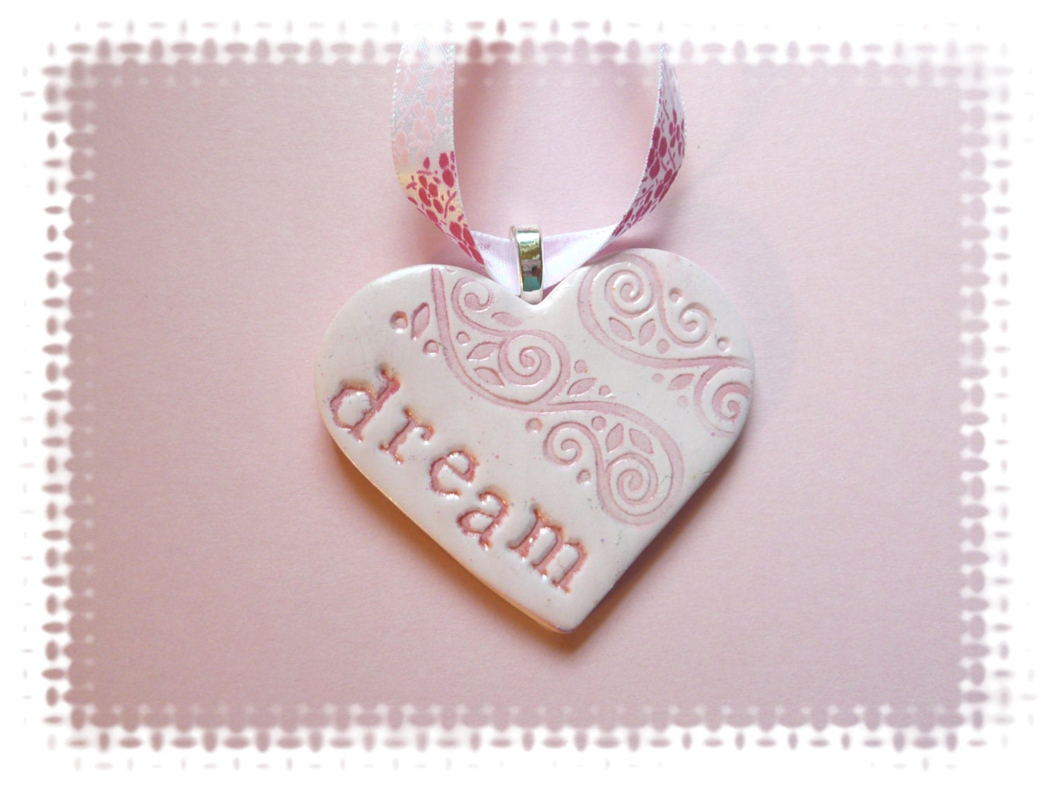 Dream Heart Ornament Pink - handmade polymer clay home decor
