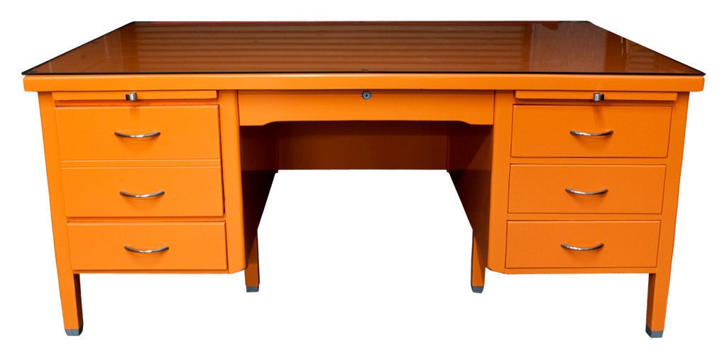 1930's to 1950's Vintage American Desk in Hermes Orange Lacquer
