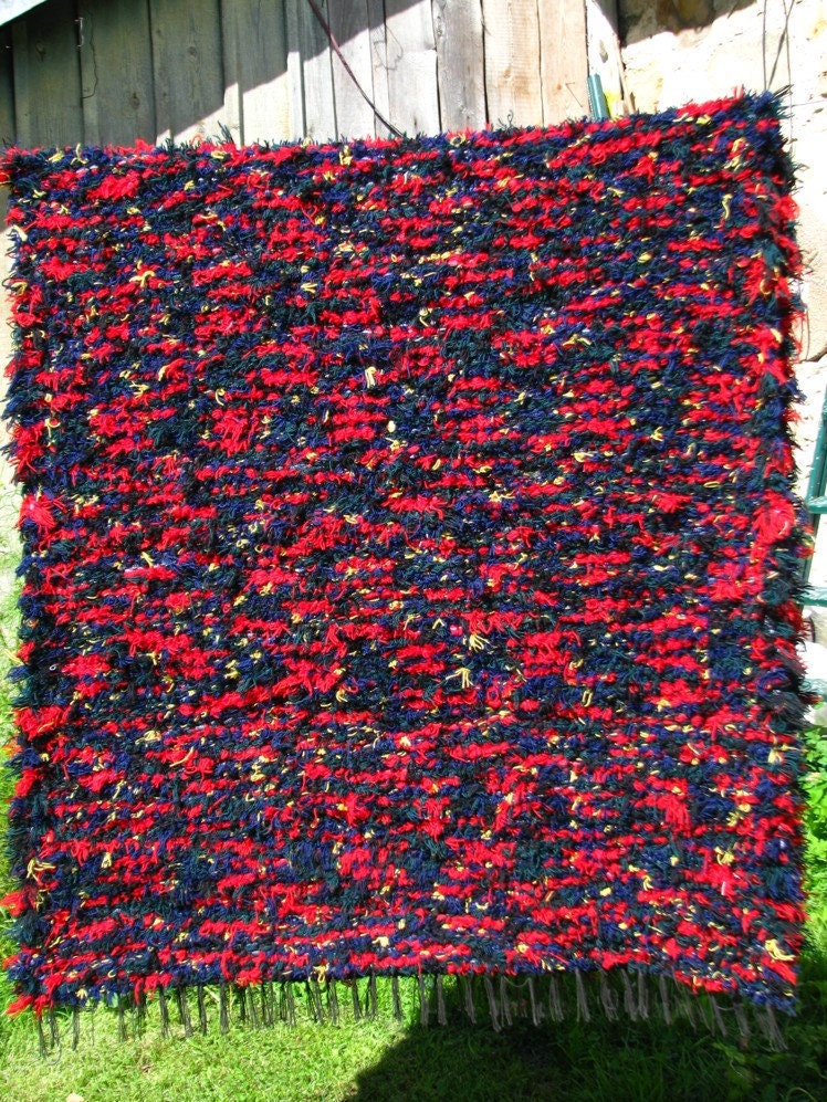 Handwoven Wool Rug- Runner- Tartan Shades 3- Faux Fur- Modern Home Decor- REDUCED Price 40 USD Off