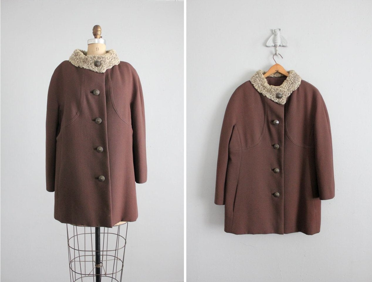 1940s vintage persian collar raisin wool coat