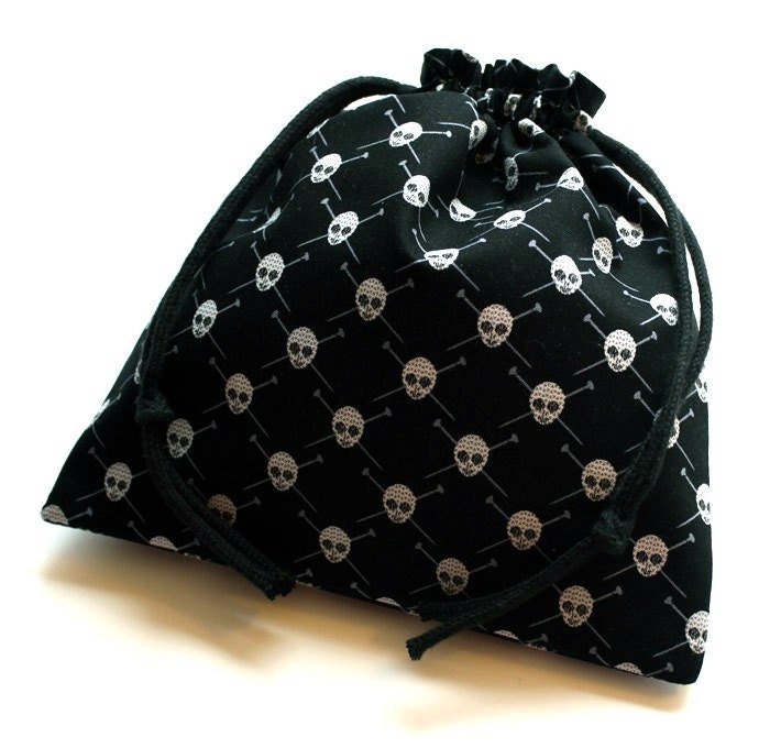 Skull and Knitting Crossbones bag by Vegancraftastic - Drawstring Project Bag
