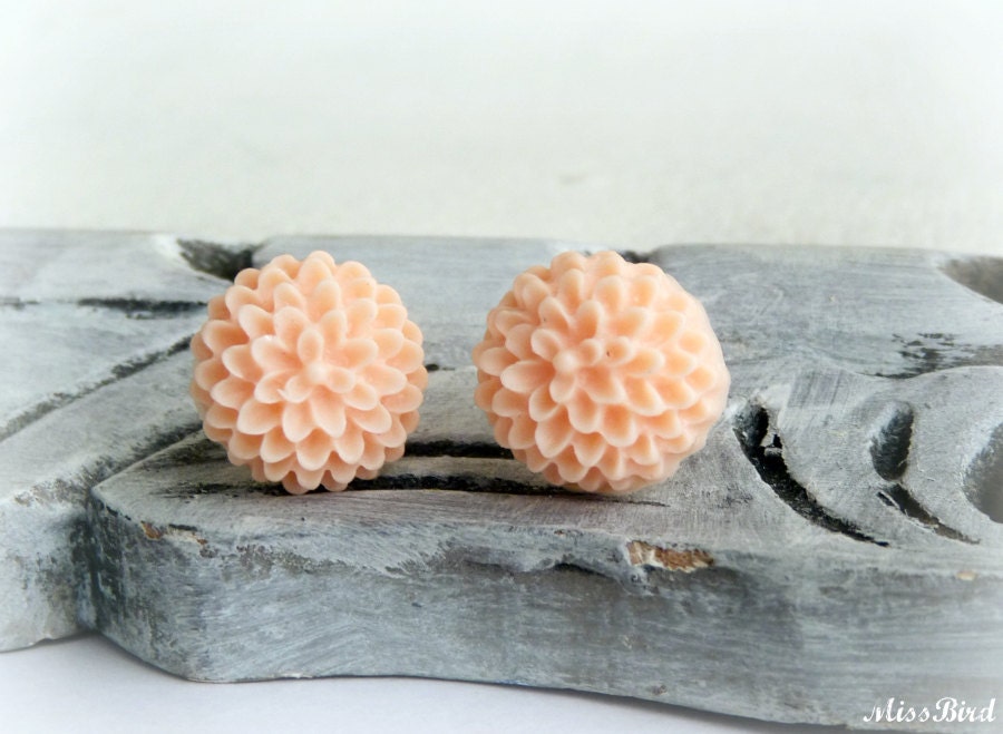 Tangerine Pale Orange Dahlia Earrings