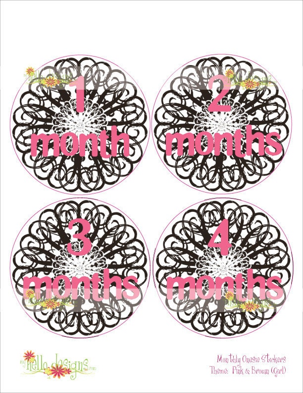 Monthly Onesie Sticker (Girl): Pink & Brown