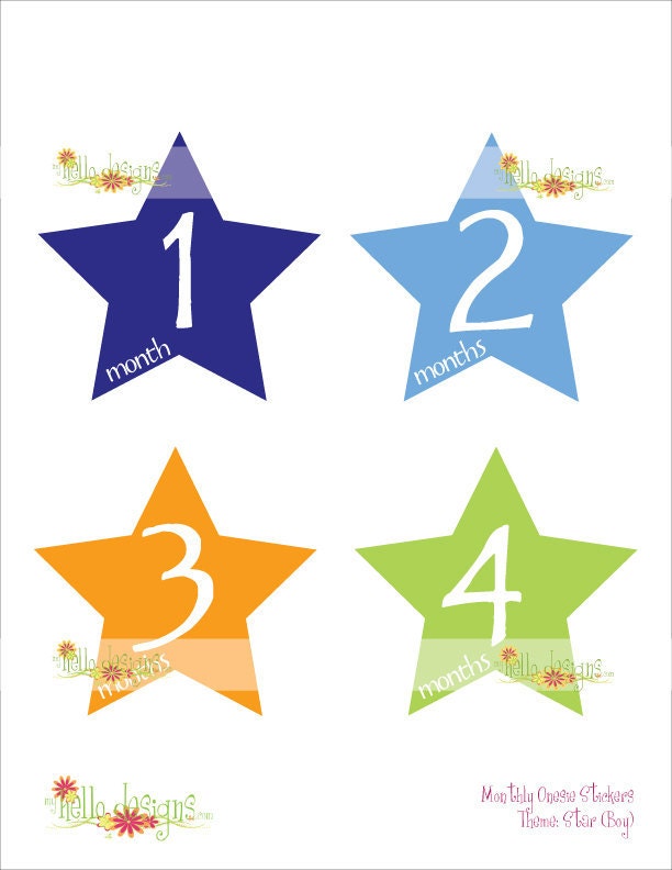 Monthly Onesie Sticker (Boy):  Stars