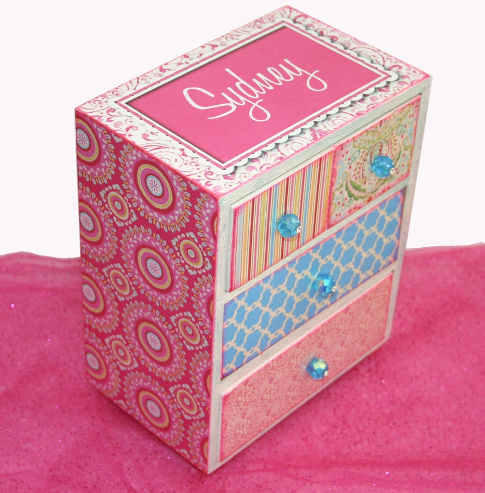 Jewelry Box Bohemian Princess Personalized Hot Pink & Turquoise