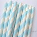 50 Light Aqua/ Blue  stripe paper straws w/ Custom flags for you to print - Sofie's Big Day