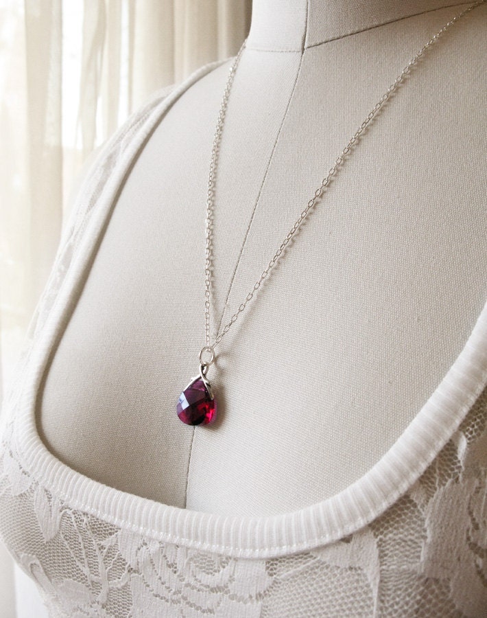 Wedding necklace, red bridal necklace bridesmaid jewelry in Garnet red - wedding prom and special occasion jewelry