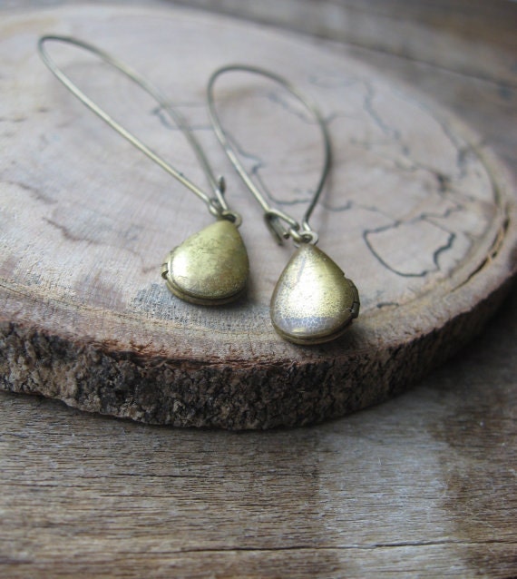keeping you close-- mini locket earrings tear drop vintage