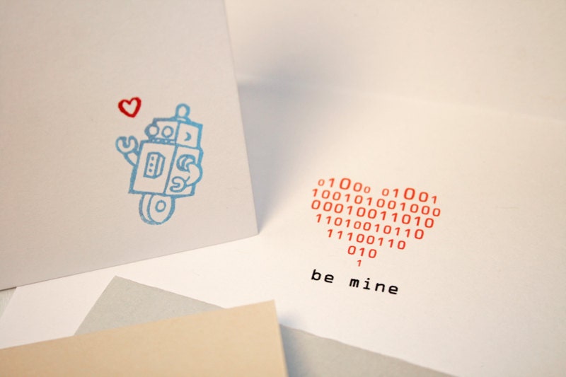 Droid love card with be mine binary heart