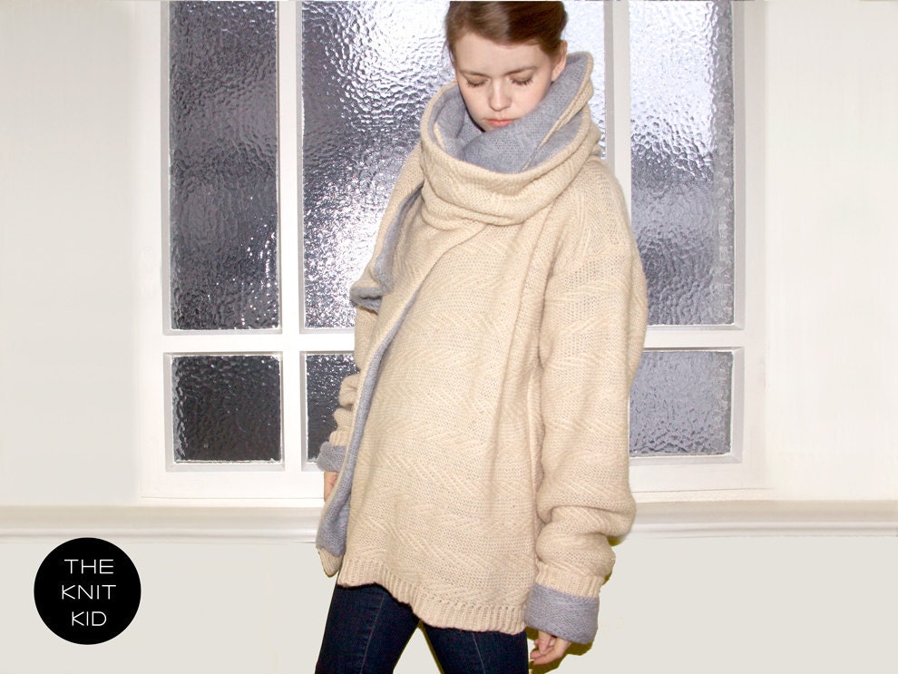 knit sweater jacket coat bulky beige grey merino angora wool the knit kid