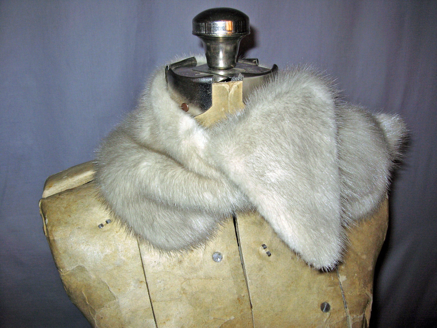 vintage 1950s MINK collar 50s silver fur stole scarf