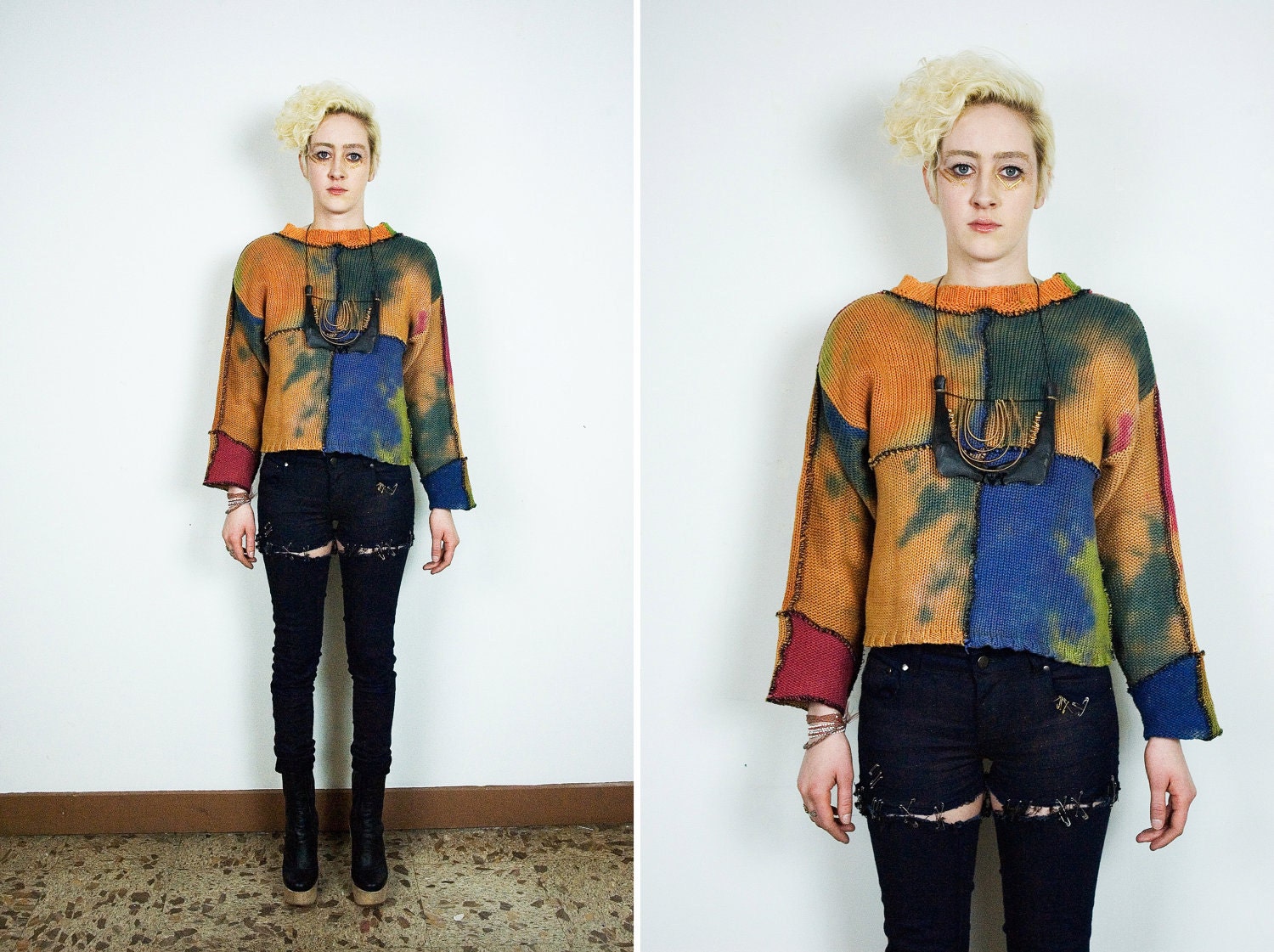 Vtg 90s Grunge Tie Dye Sweater S