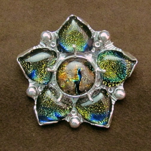 Star Flower Brooch - Dichroic Glass and Silver