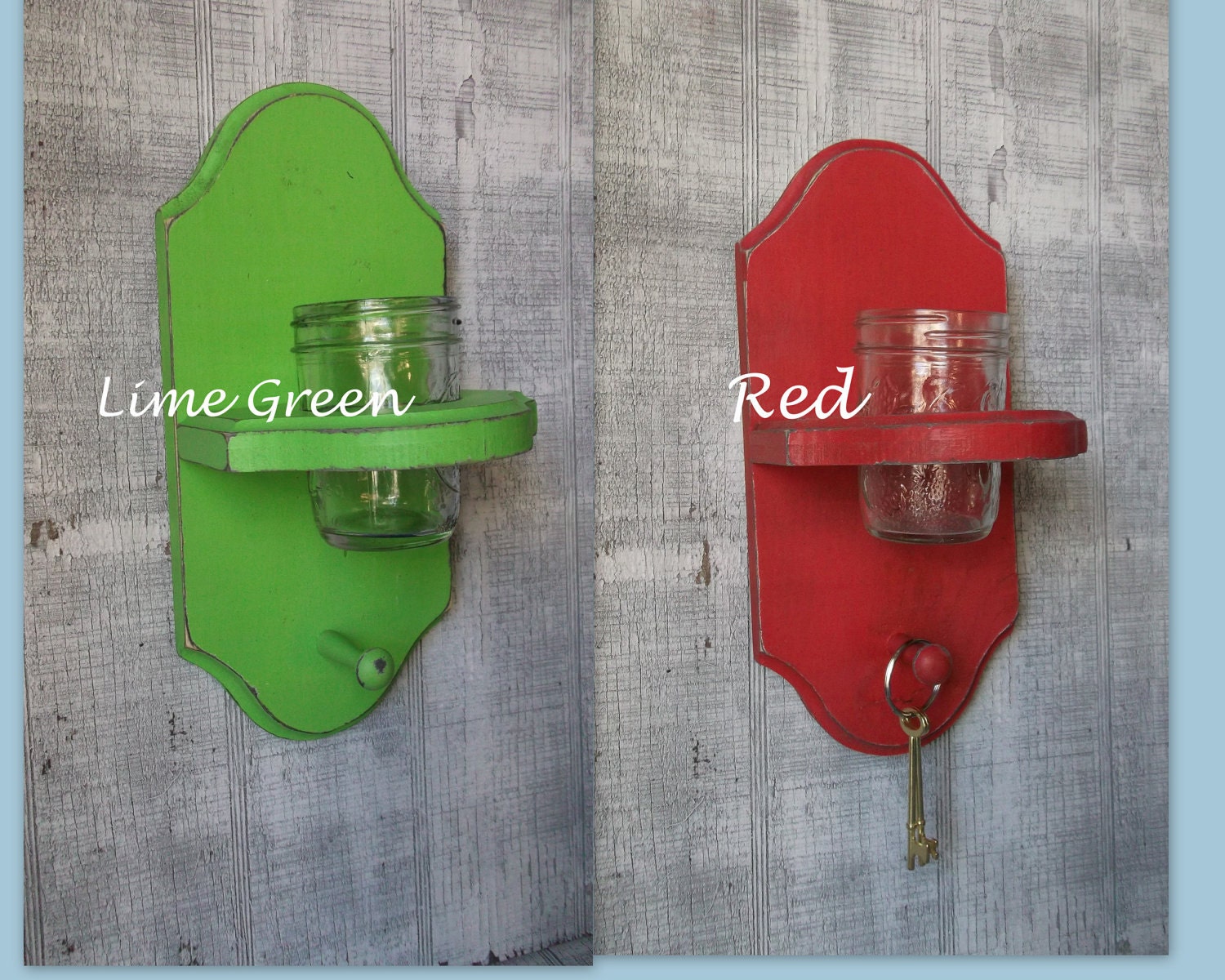 Shabby Chic Wall Sconce,  All wood with Mason Jar,  Hand Painted with many colors to choose from