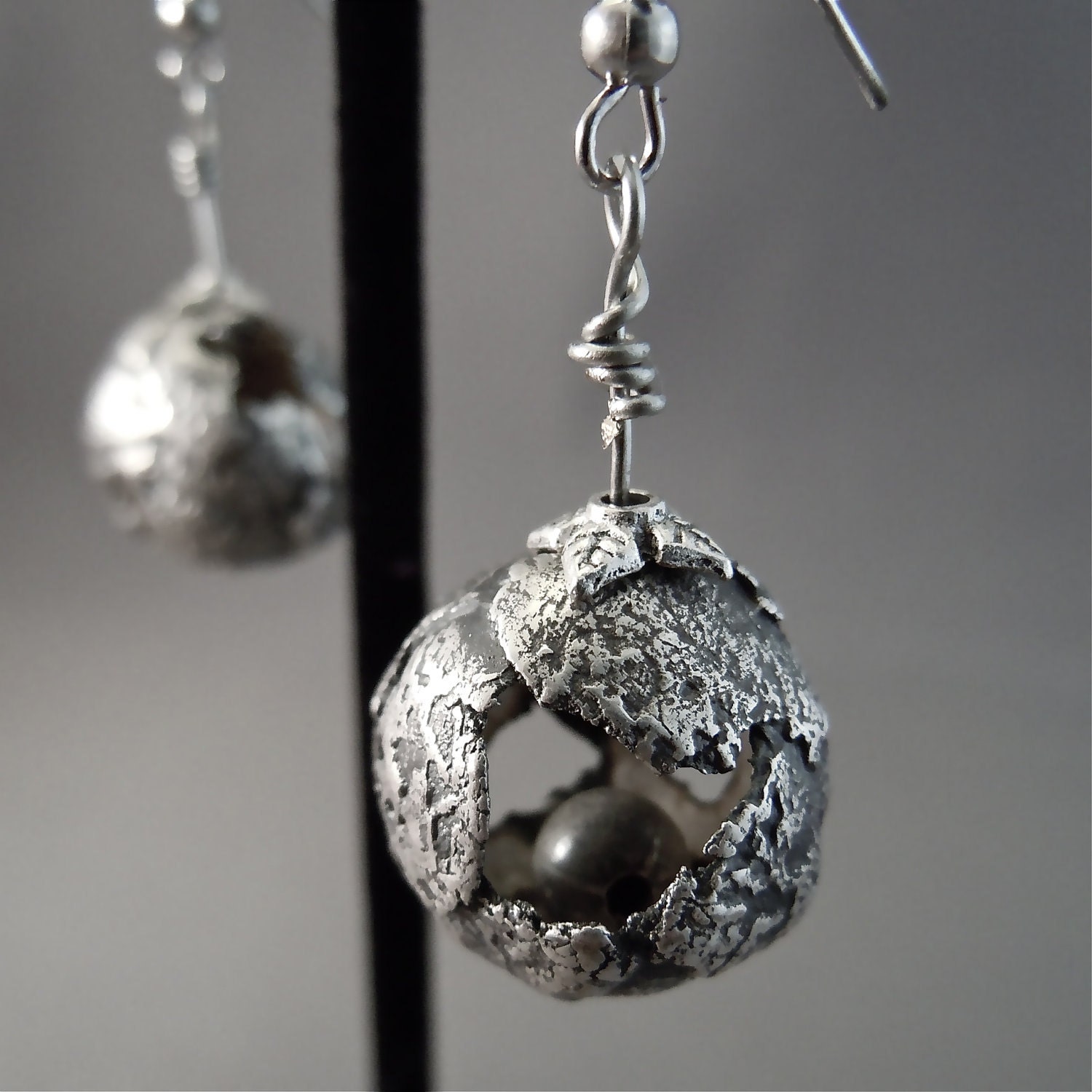 Moon Crater Pod Layered Fine Silver Earrings Artisan